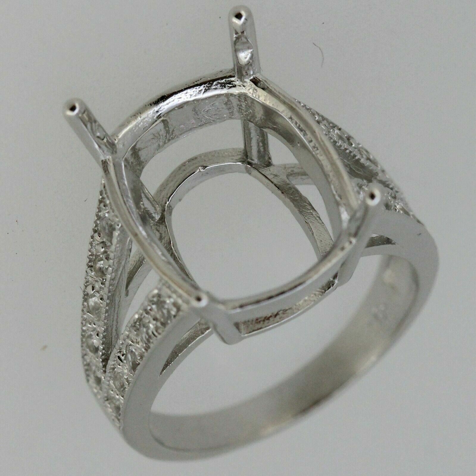 Sterling Silver Semi Mount Ring Setting Cushion 17x13mm Split Shank