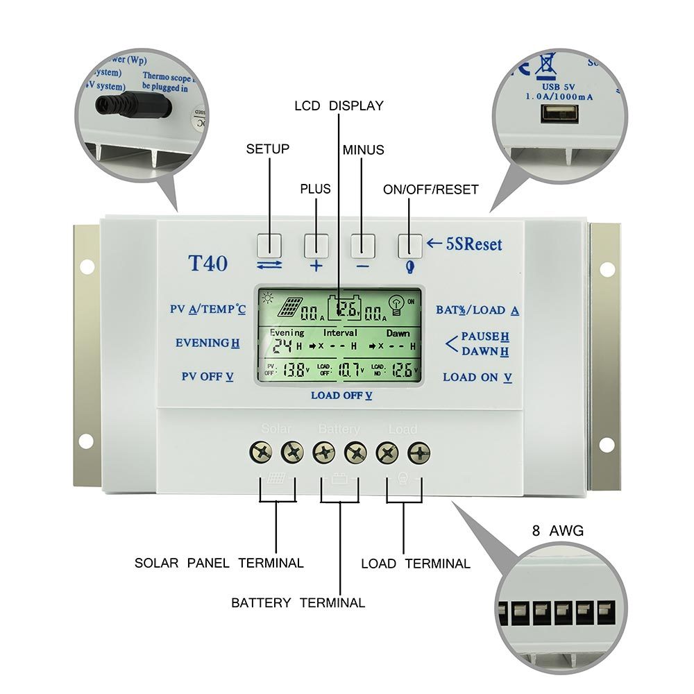 MPPT Solar Panel Regulator LCD 10A-80A 12V/24V Charge Controller 3 Timer