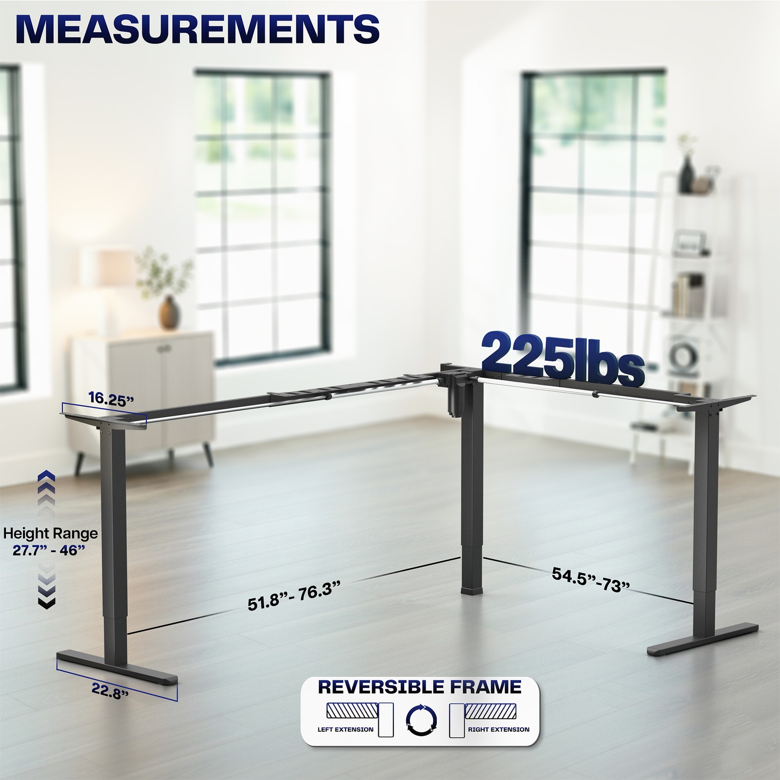 VIVO Black Extra Large Electric Single Motor Corner Desk Frame