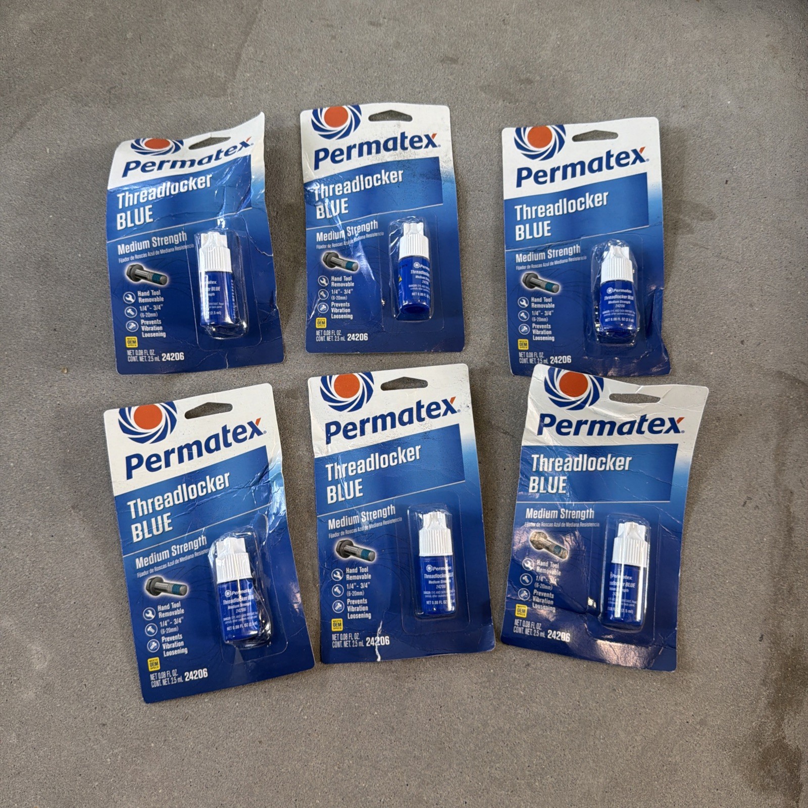 (6 Pk) Permatex Threadlocker Blue 24206, 2.5 ml