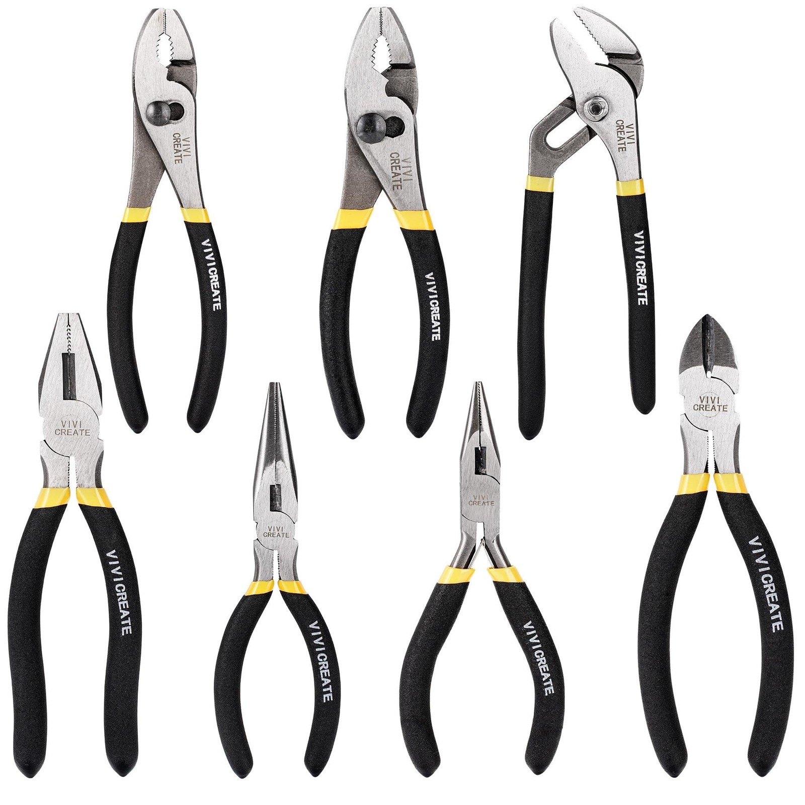 Vivicreate 7 Piece Pliers Set Heavy Duty Hand Tool Set with 8 Inch Groove Joi...