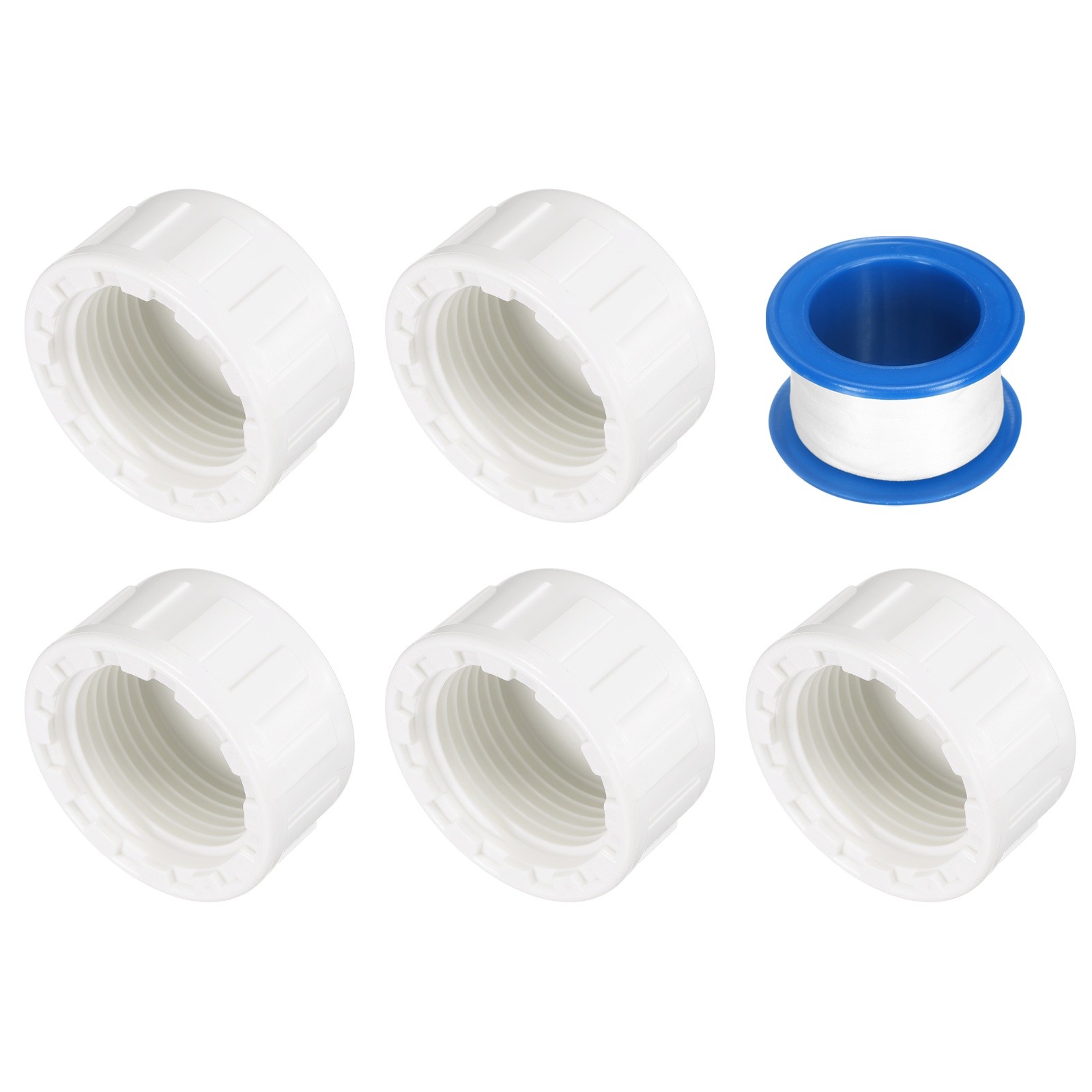 5Pcs 3/4 Inch PT Female Thread PVC Pipe Fitting Cap with Tape, White