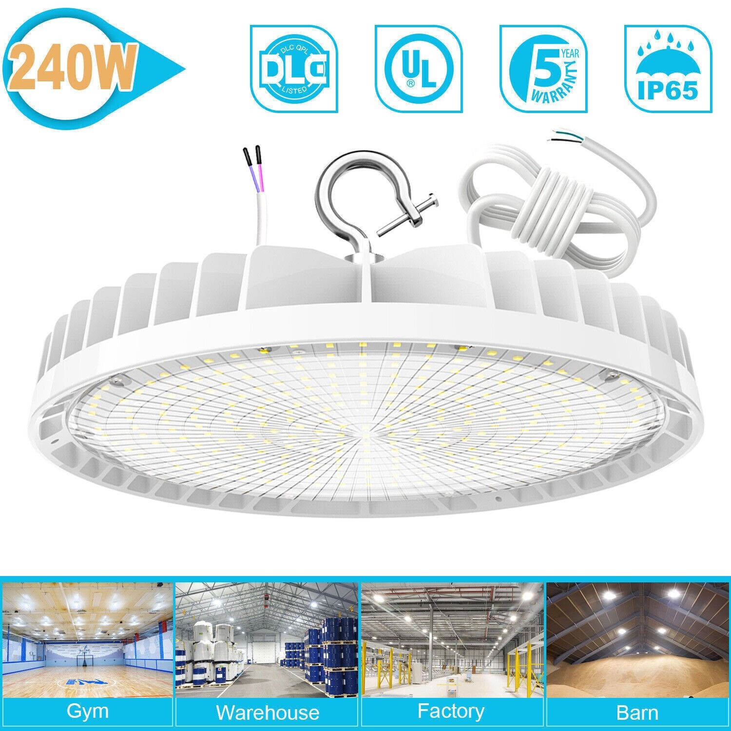 240W UFO Led High Bay Light Factory Warehouse Commercial Lighting Fixture 5000K