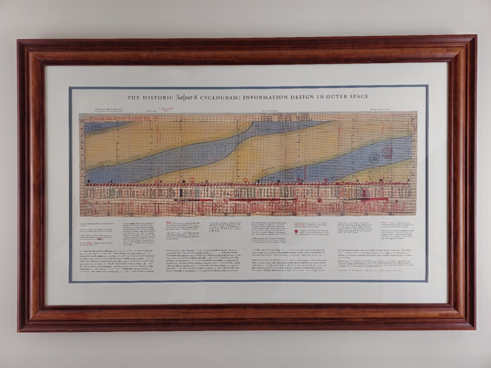 ART - Large Historic Outer Space Flight Design Salyut Cyclogram 44x28.25 Framed