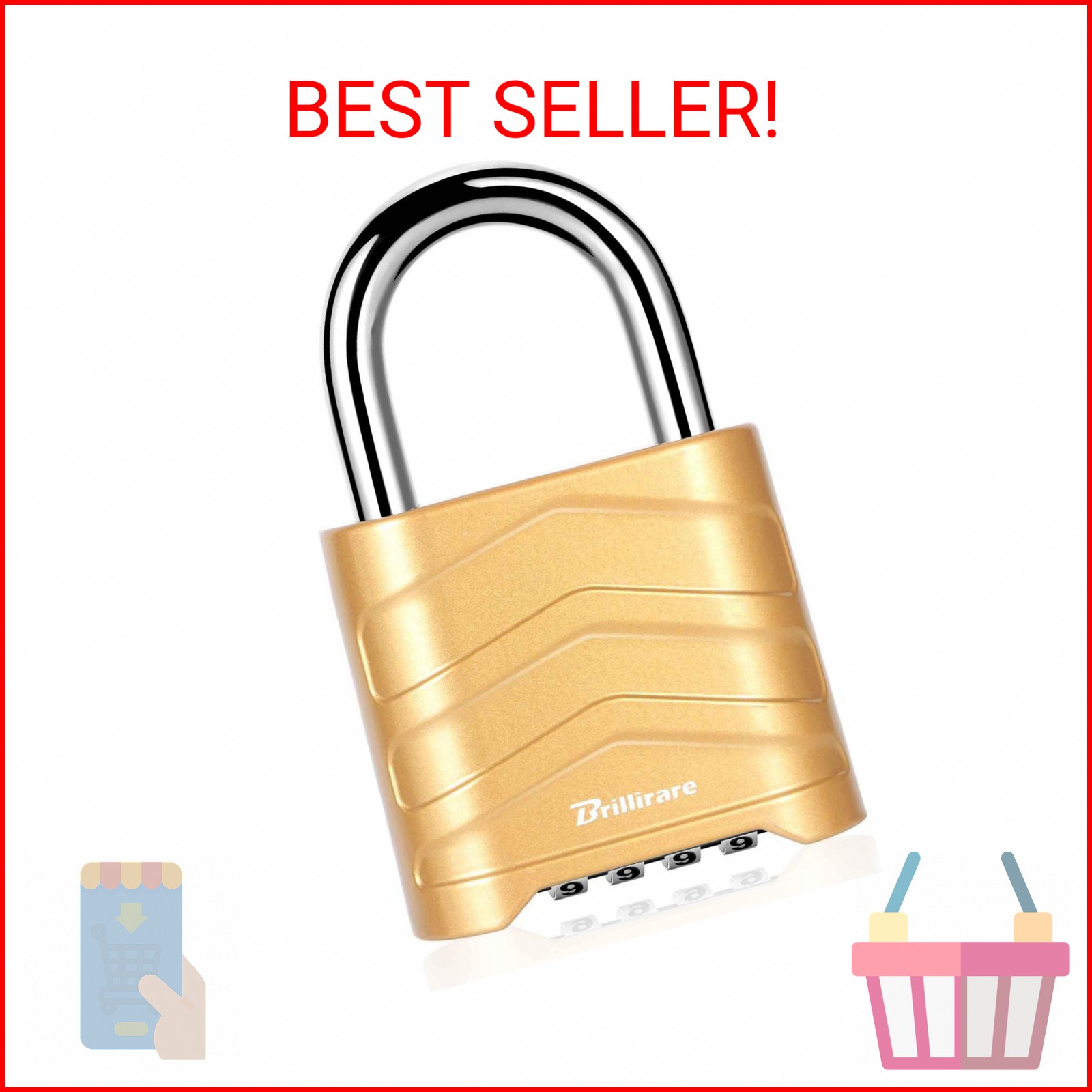 Combination Lock, 4 Digit Heavy Duty Padlock Metal Outdoor, Weatherproof Alloy L