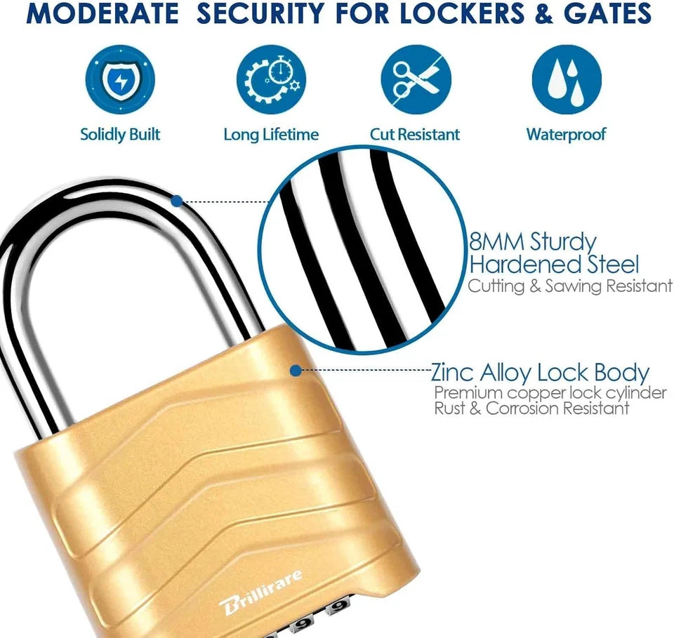 Combination Lock, 4 Digit Heavy Duty Padlock Metal Outdoor, Weatherproof Alloy L