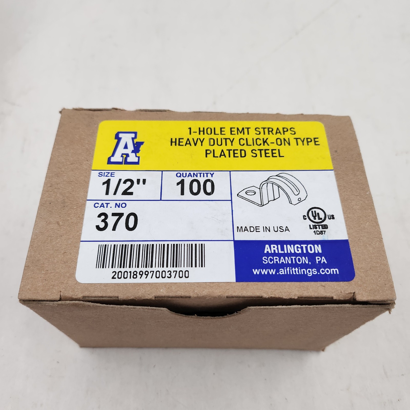 Arlington 370 1/2 In 1-Hole EMT Straps Heavy Duty Click-On Zinc Steel Qty 100
