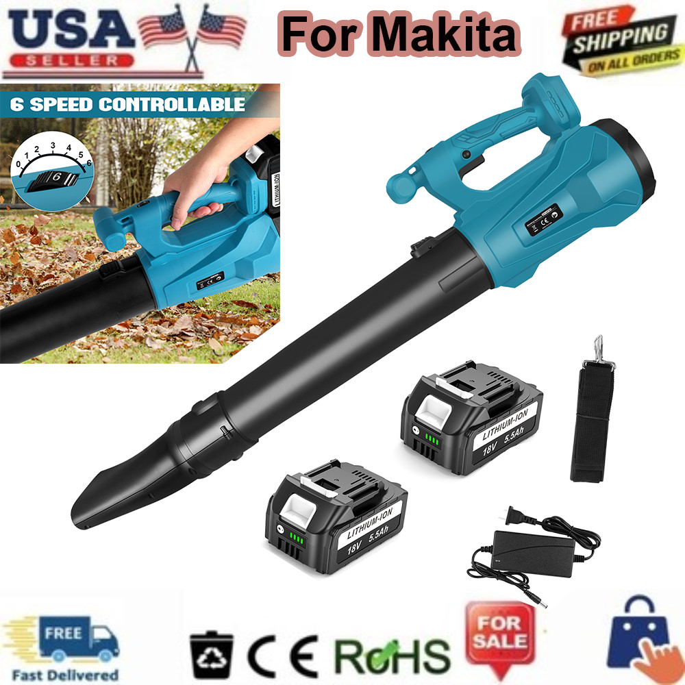 For 18V Makita Cordless Leaf Blower 6 Speed Electric Leaf Blower Home W/2*Batter