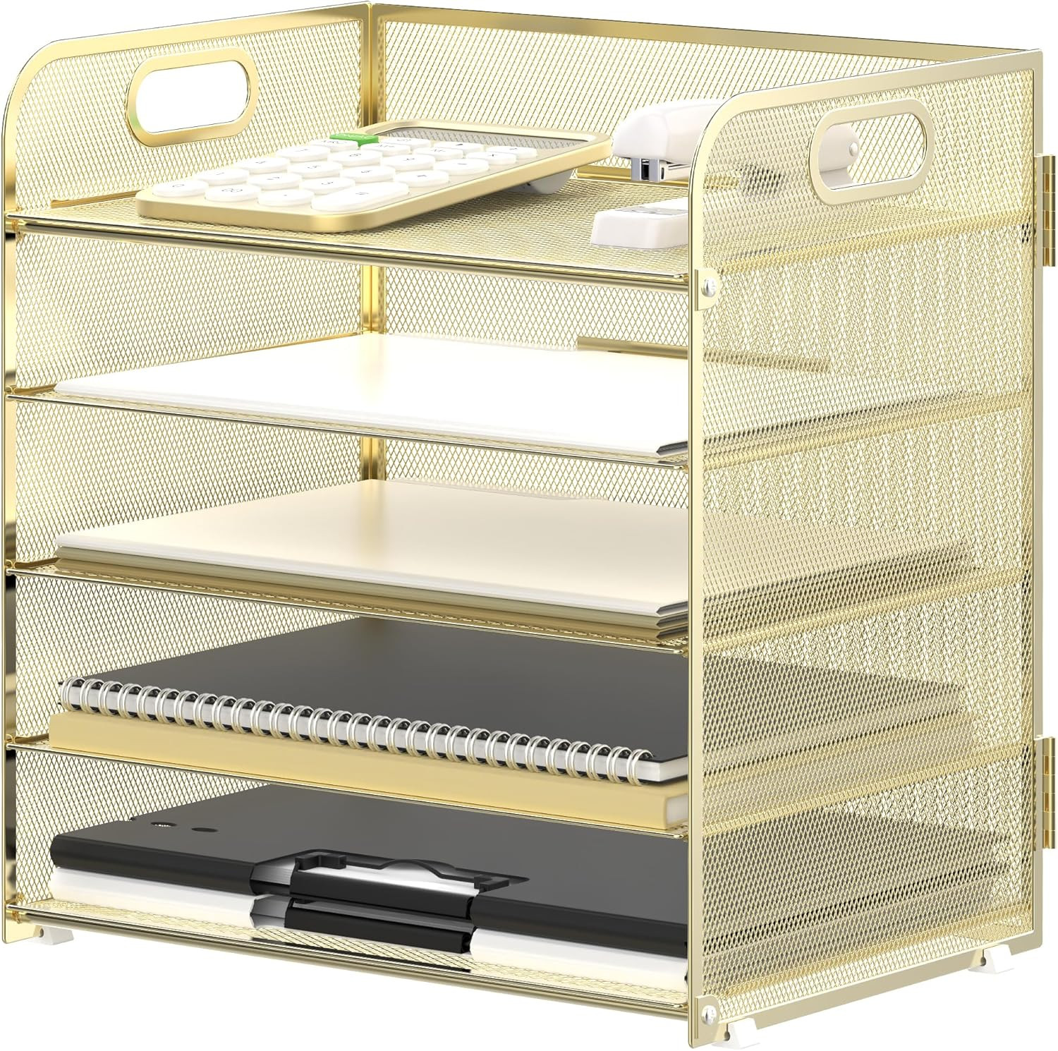 5 Trays Paper Organizer Letter Tray with Handle-Mesh Desk File Organizer, Paper