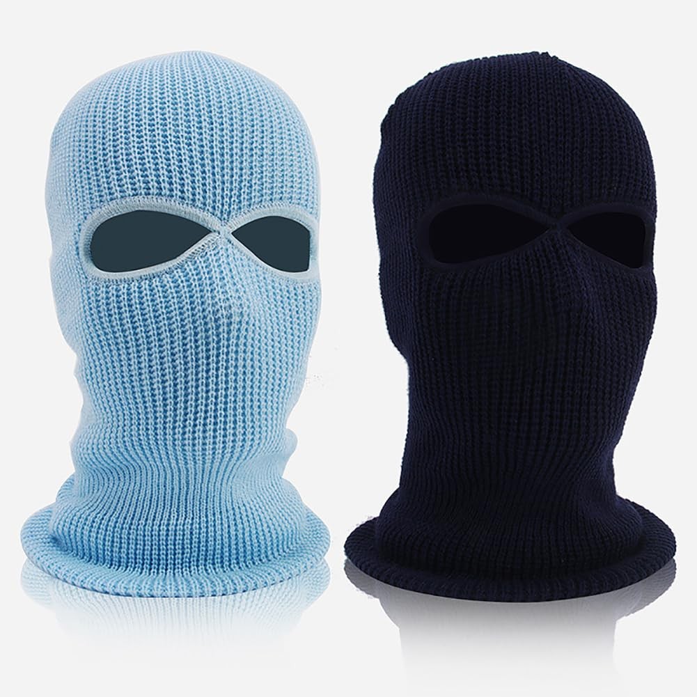 Winter Knitted Balaclava Full Face Mask 2 Hole Ski One Size, Black