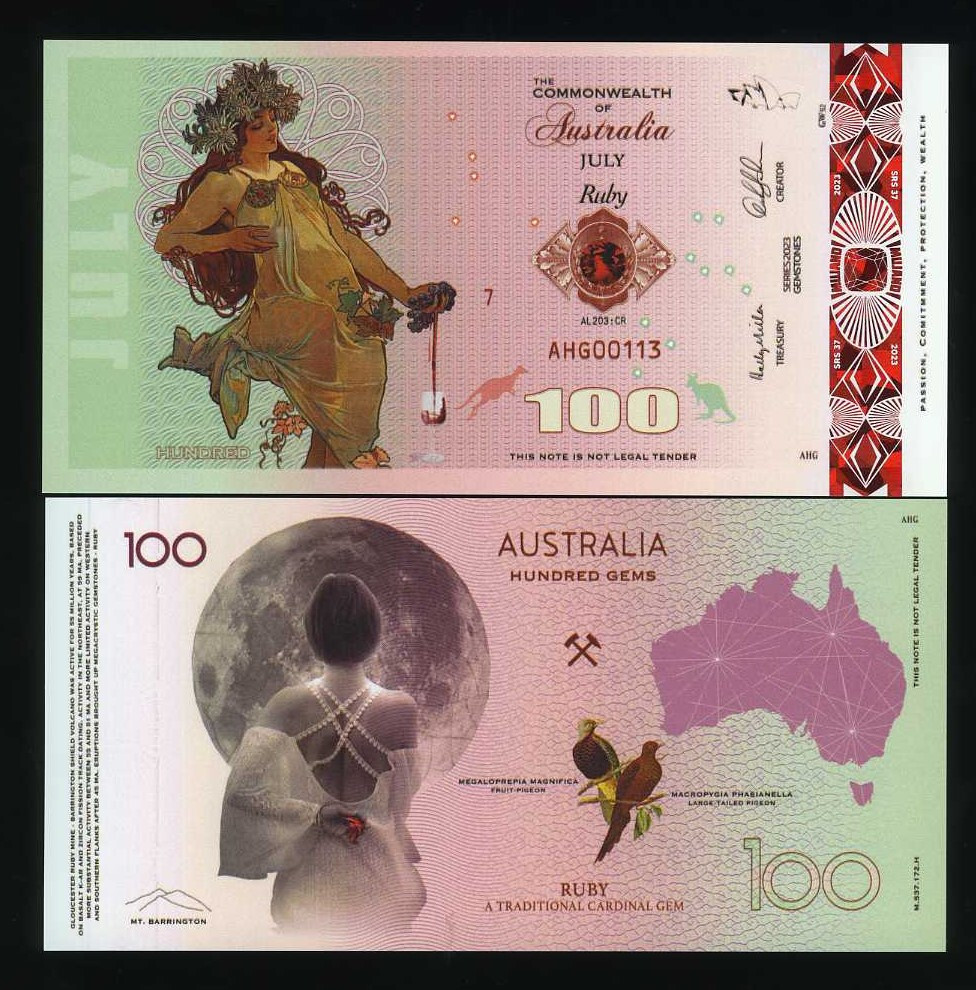 Australia, 100 Gems 2023 Fantasy Polymer, July, Ruby F