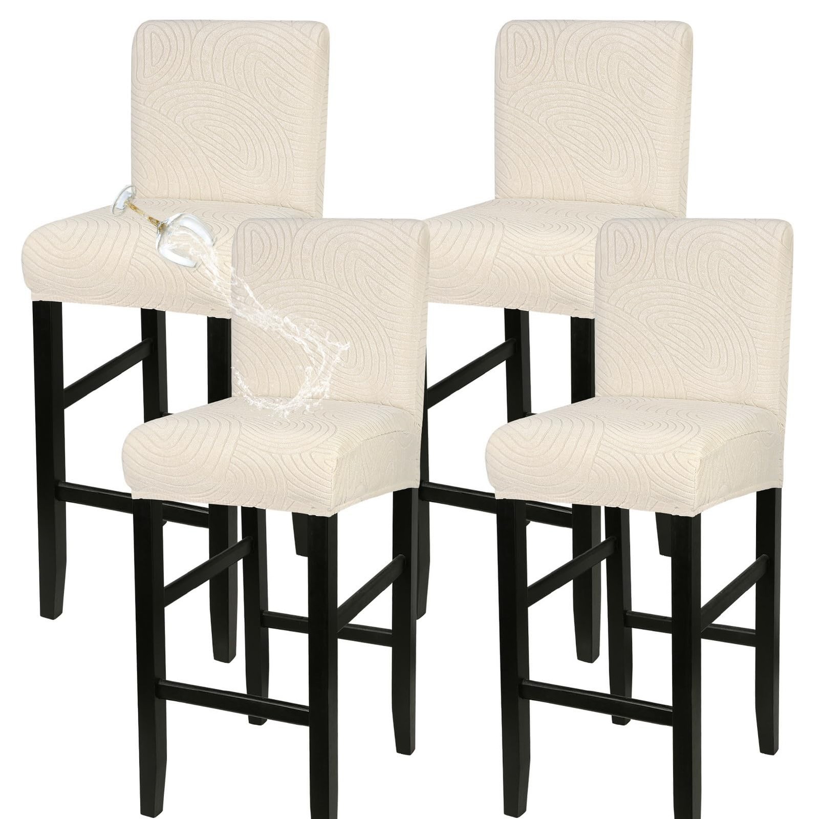 Water Repellent Bar Stool Covers Set of 4, Stretch Washable Barstool Seat Cov...