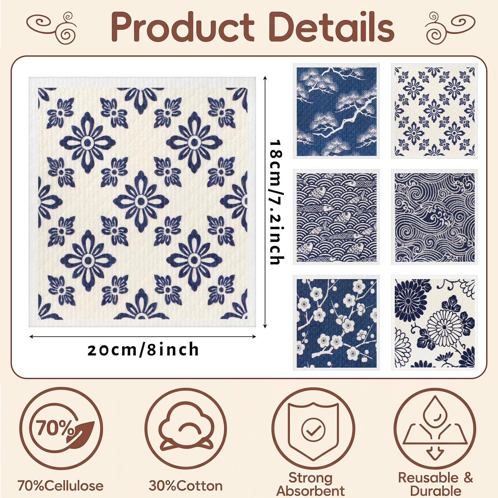 12 Pack Sweden Dishcloths 6 Patterns Super Absorbent Reusable Fast-Drying Was.