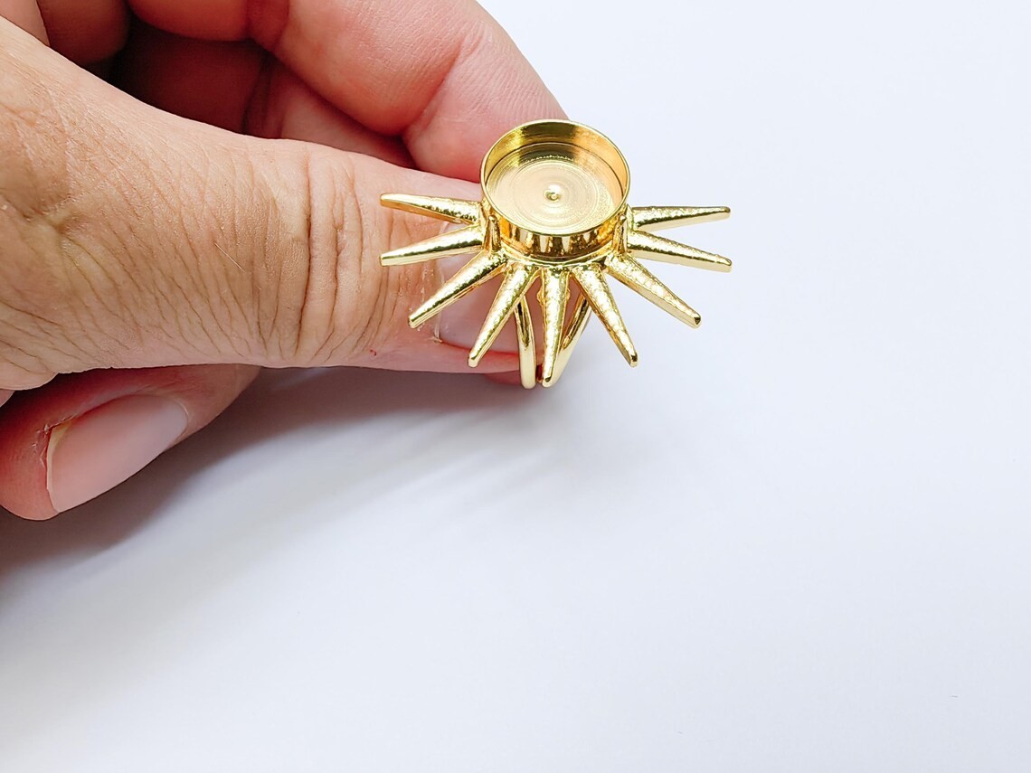 Starburst Ring Blank Base Bezel Setting Adjustable Ring 14mm Shiny Gold G37375