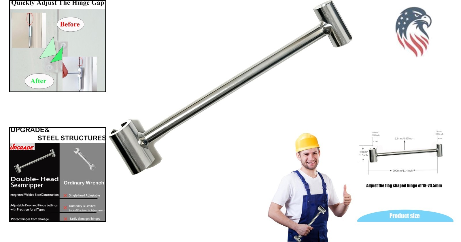 Compatible with Fire Doors Hinge Adjustment Wrench Steel 23-25mm Gap Tool