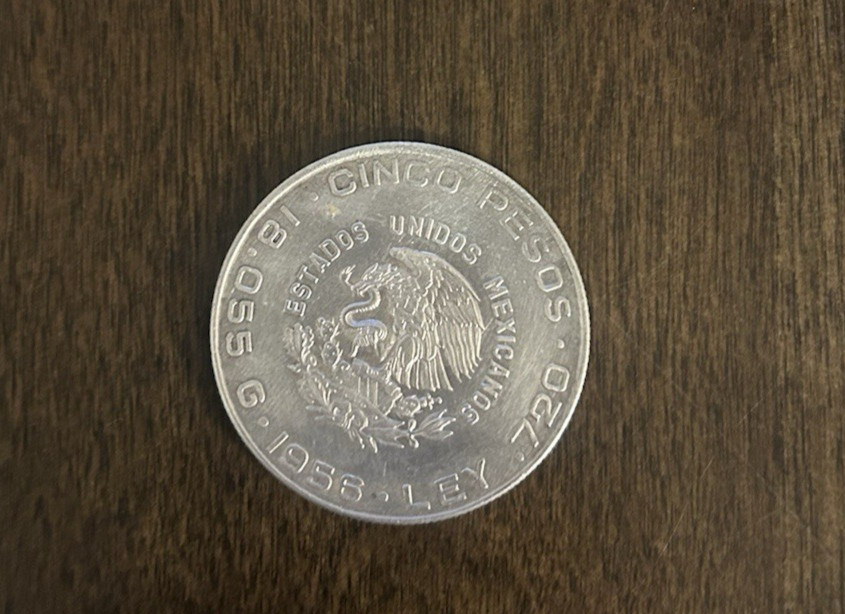 Mexican Silver Coin Cinco 5 Pesos (.720)(18.055 G)