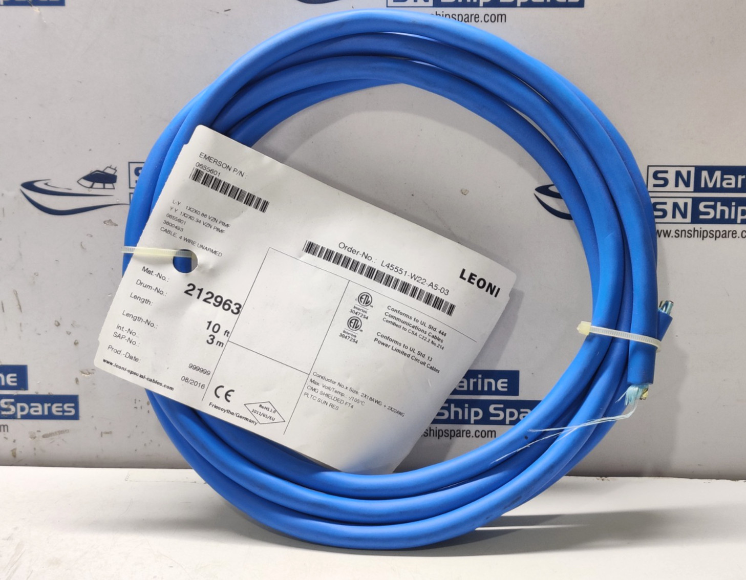 Emerson 0655601 Shielded Cable, 4 Wire PLTC 10ft Leoni