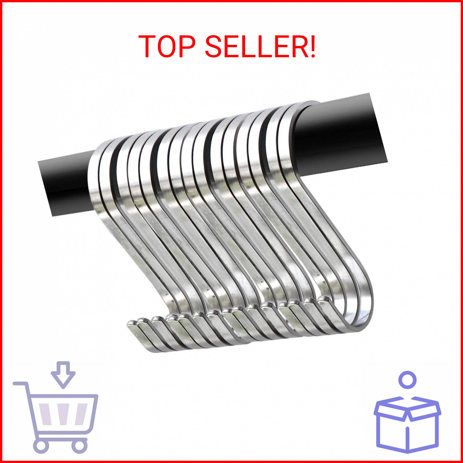 YourGift 20 Pack Flat S Hooks Stainless Steel 3 inches S Shaped Hanging Hooks fo