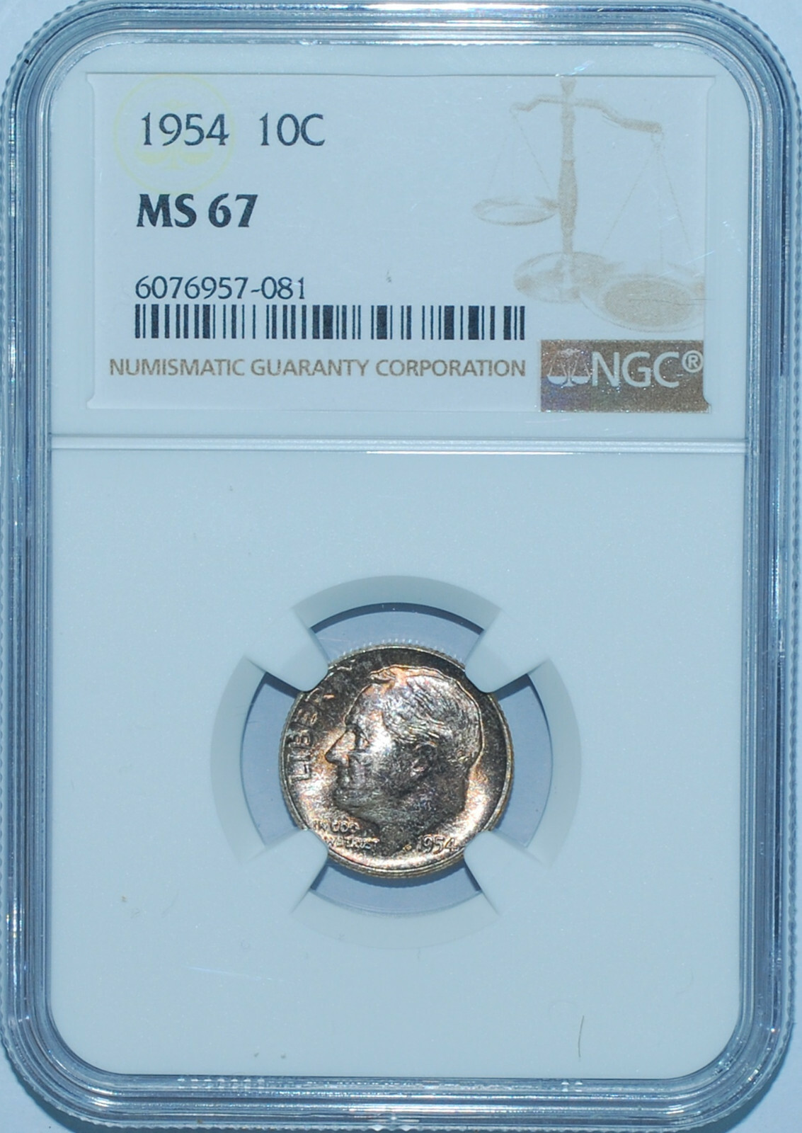 1954 NGC MS67 Roosevelt Silver Dime