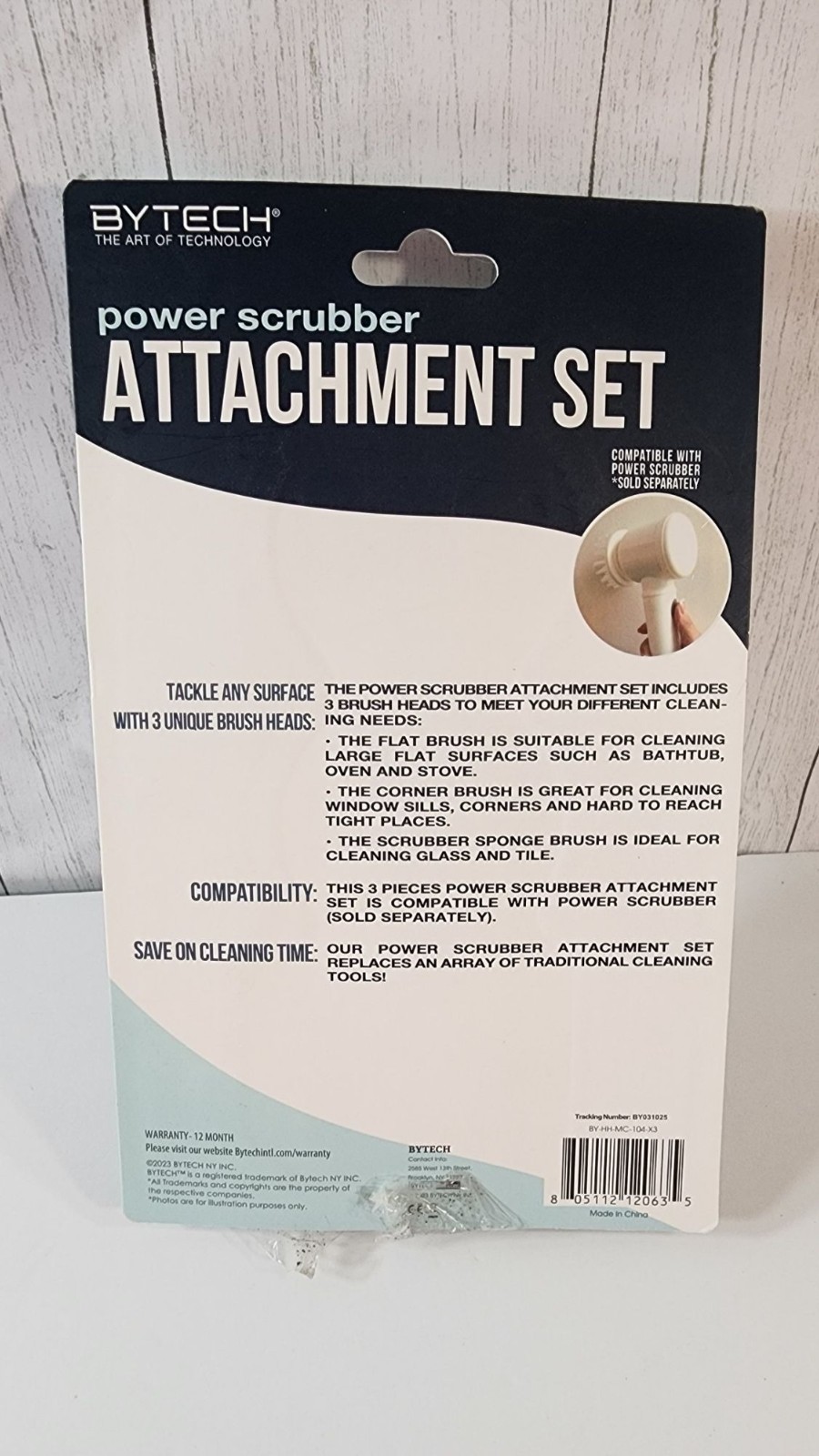 BYTECH 3PC POWER SCRUBBER ATTACHMENT SET BRUSH SPONGE REPLACEMENT HEADS