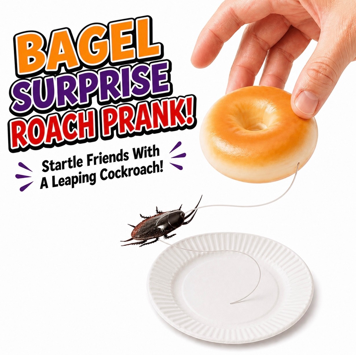 BAGEL SURPRISE ROACH PRANK Donut Cockroach Bug Hidden Under Fake Funny Joke Gag