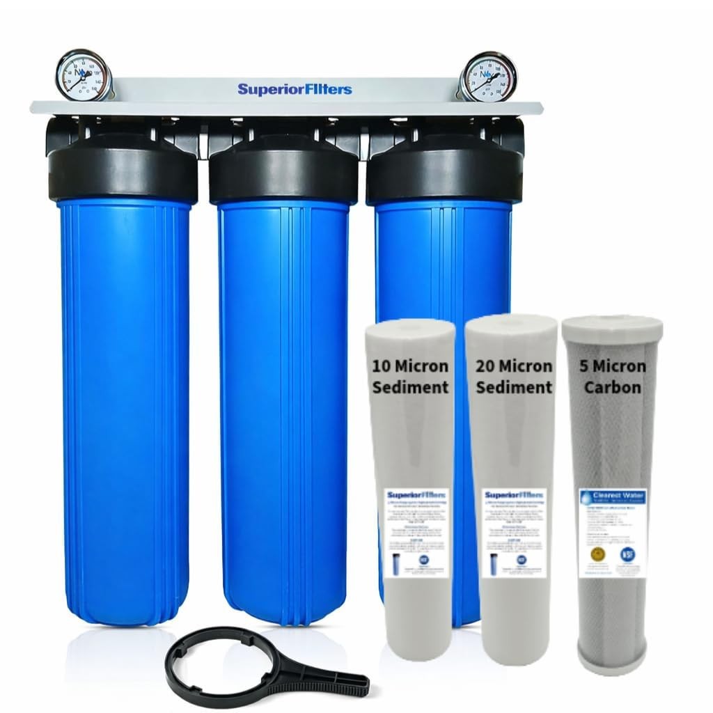 3-Stage Big Blue Whole House Water Filtration System, with cartridges 20" x 4.5"