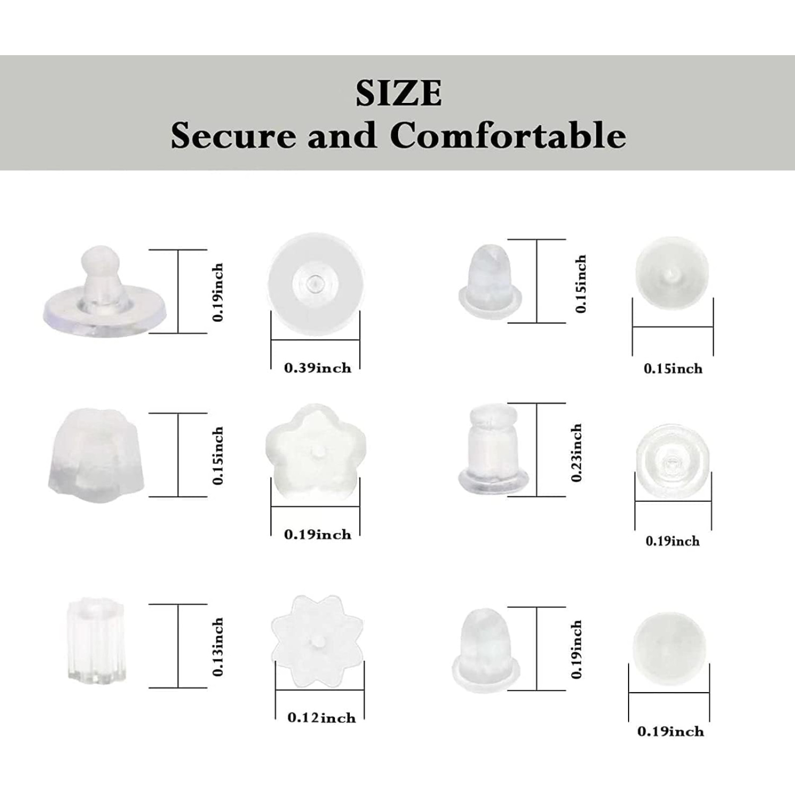 6 Styles Silicone Earring Backs for Studs, 600 Pcs Clear Soft Earring Backings H