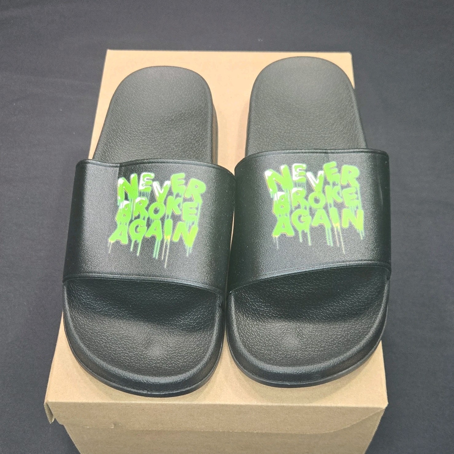 Men's Comfort Slide Sandals Black Green Synthetic Size 13