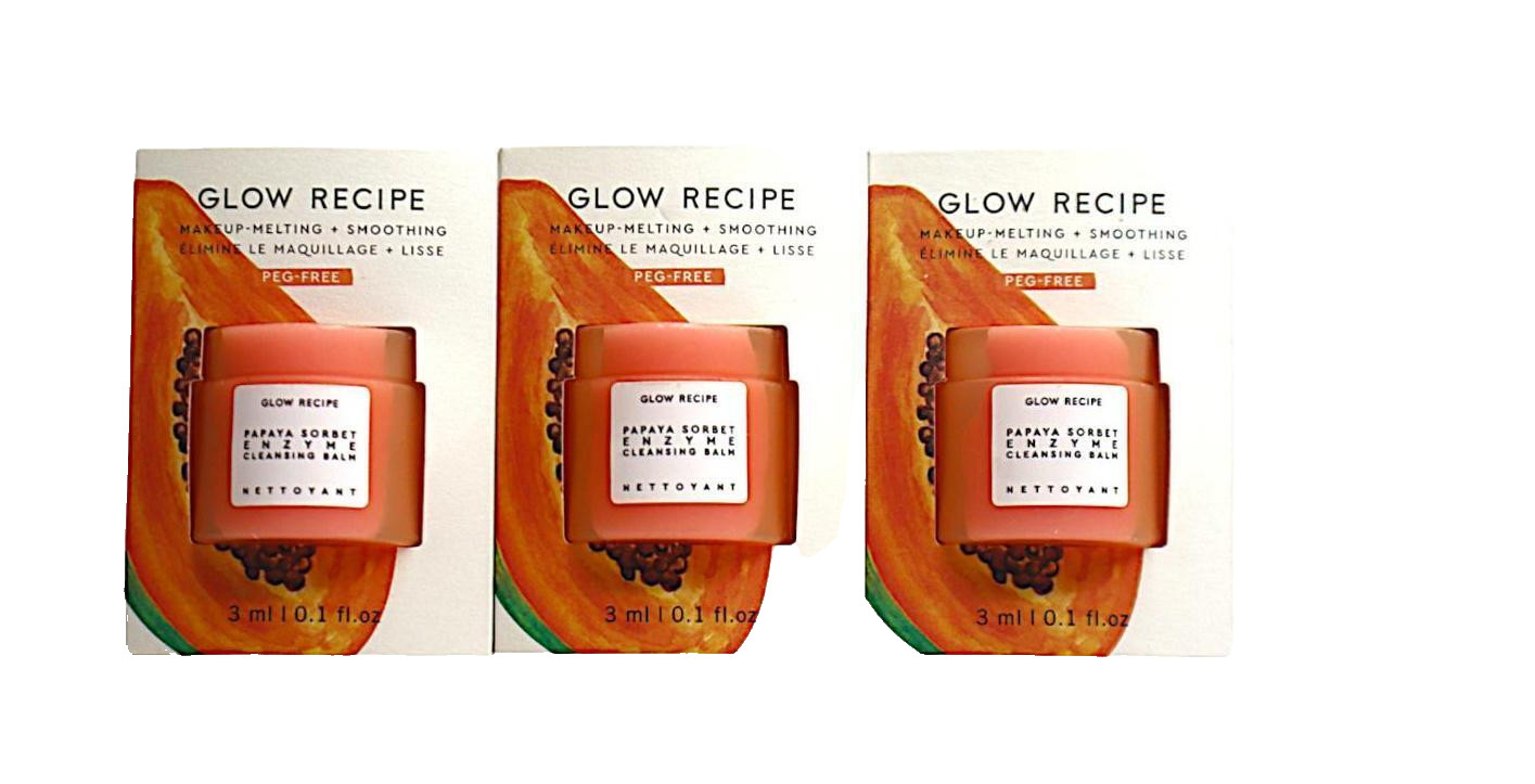 3 x Glow Recipe Papaya Sorbet Enzyme Cleansing Balm 3 ml. / 0.1 fl. oz. Trav Siz