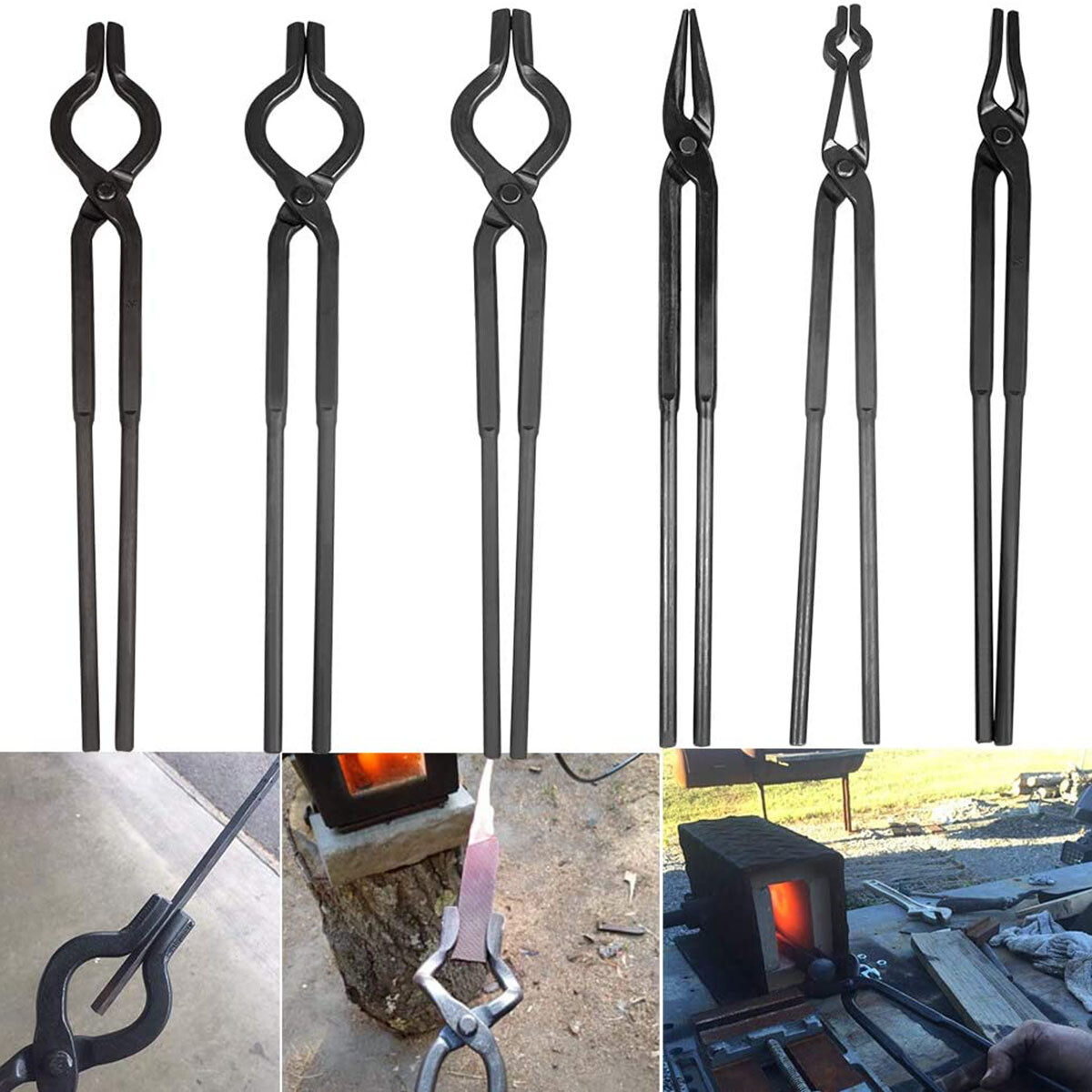 Beginner Blacksmith Bladesmith Forge Vise Tongs Tools Set Knife Making Tongs Set