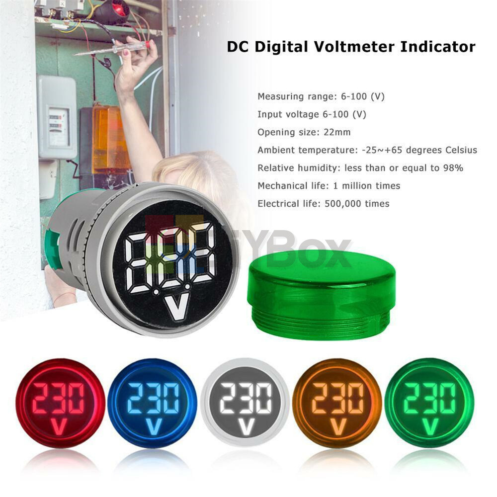 DC 6-100V Digital Display Voltage Meter Volt Tester 22MM Mini LED Voltmeter New