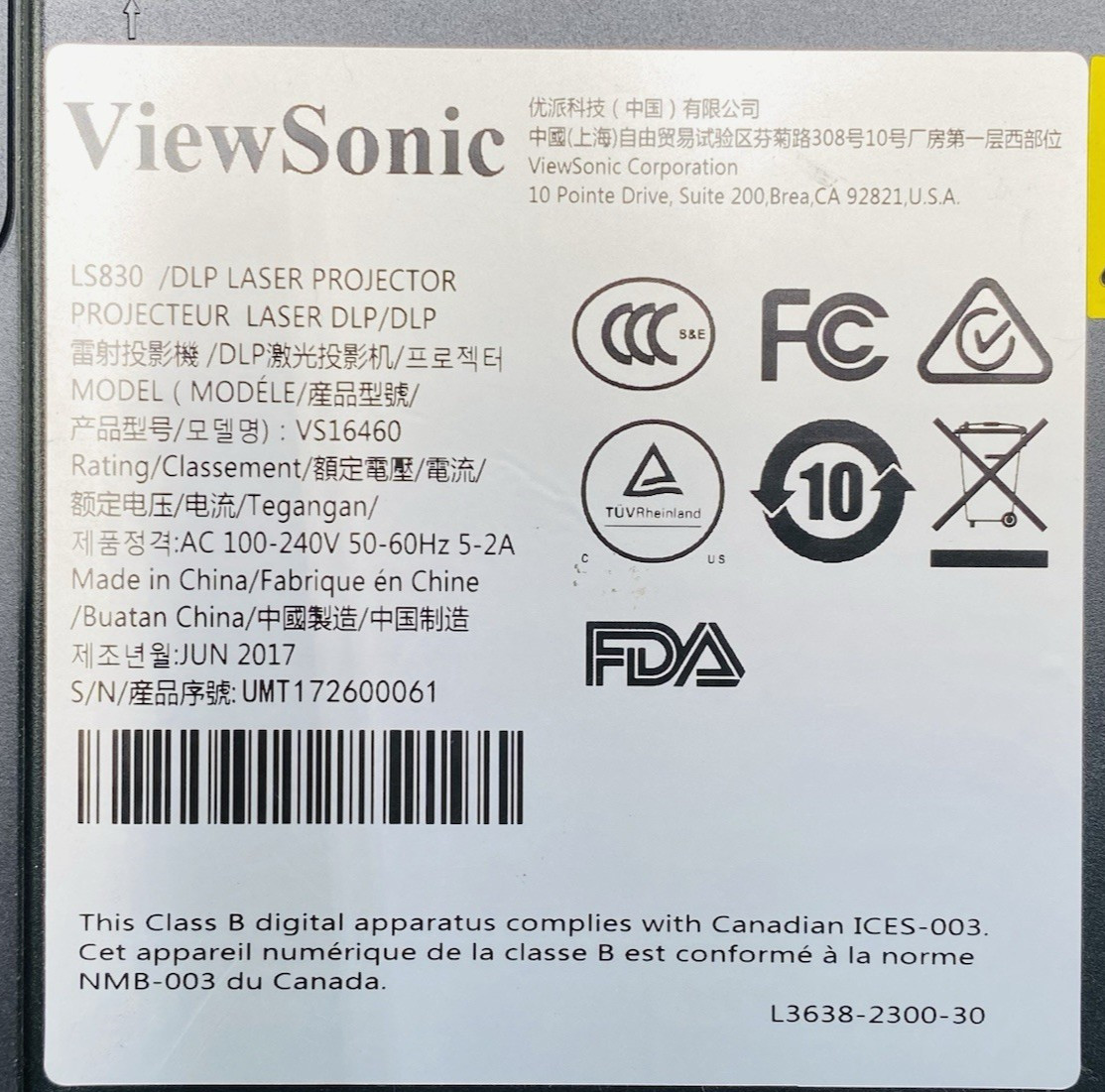 ViewSonic LS830 ultra-short throw Full HD 3D Laser Projector