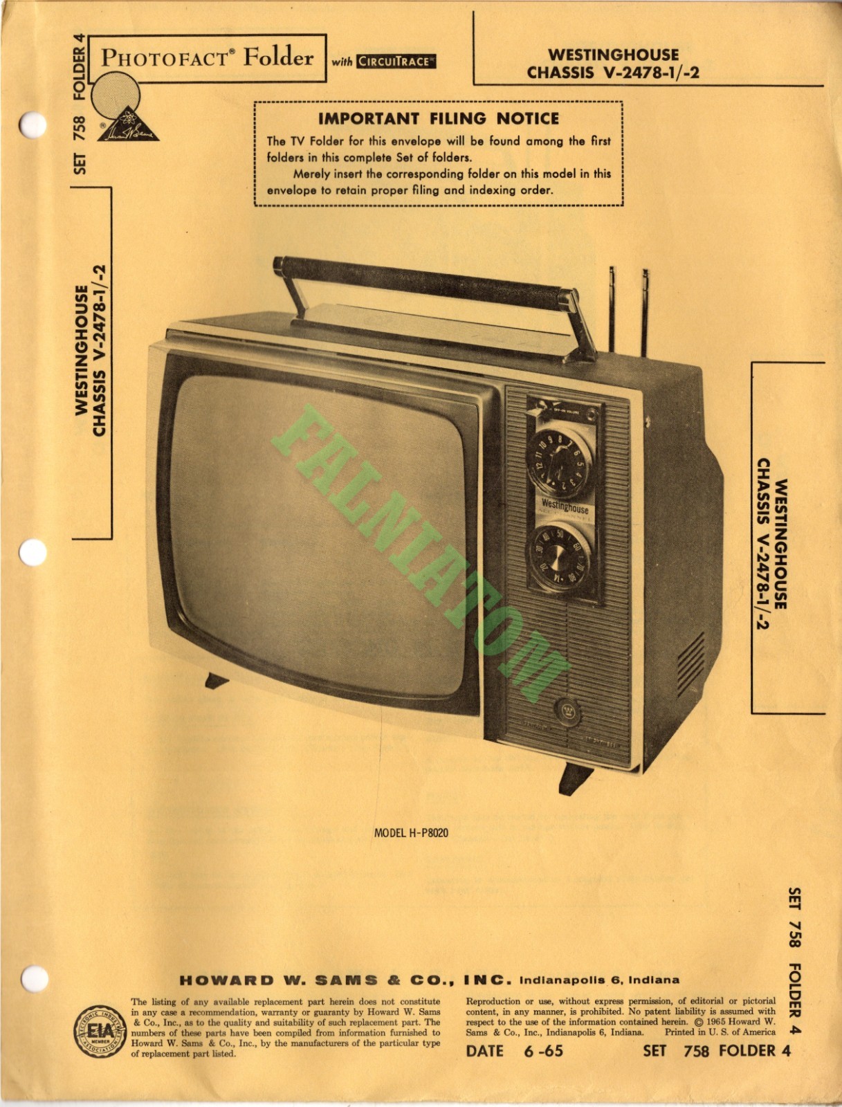 PhotoFact - Set 758 - Folder 4 - Westinghouse Chassis V-2478-1 Others - 16 Pages