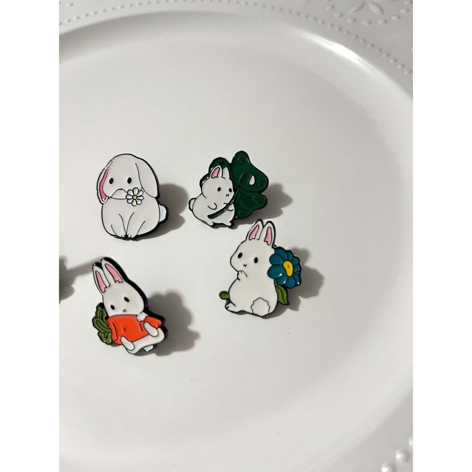 White Bunny Cottagecore Enamel Pins
