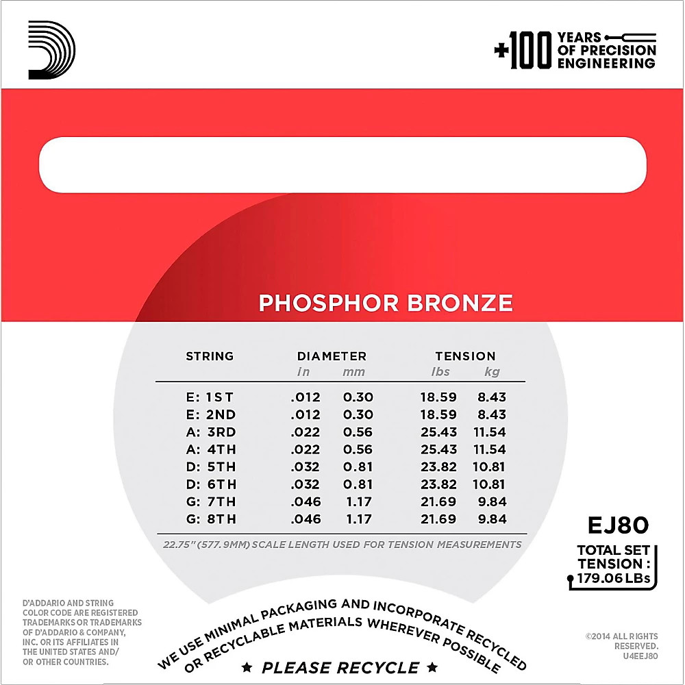 D'Addario EJ80 Octave Mandolin Strings, Medium, 12-46 Phosphor Bronze