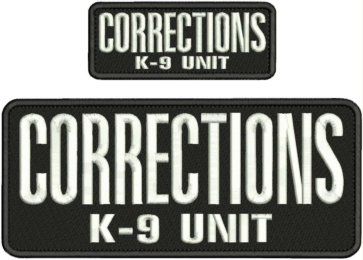 CORRECTIONS K-9 UNIT EMBROIDERY PATCHES 4X10 AND 2X5 HOOK ON BACK WHITE ON BLACK