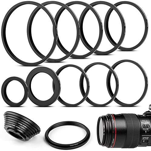 10 Pieces Metal Step-Down Adapter Rings Kit Lens Filter Stepping Adapter Ring...