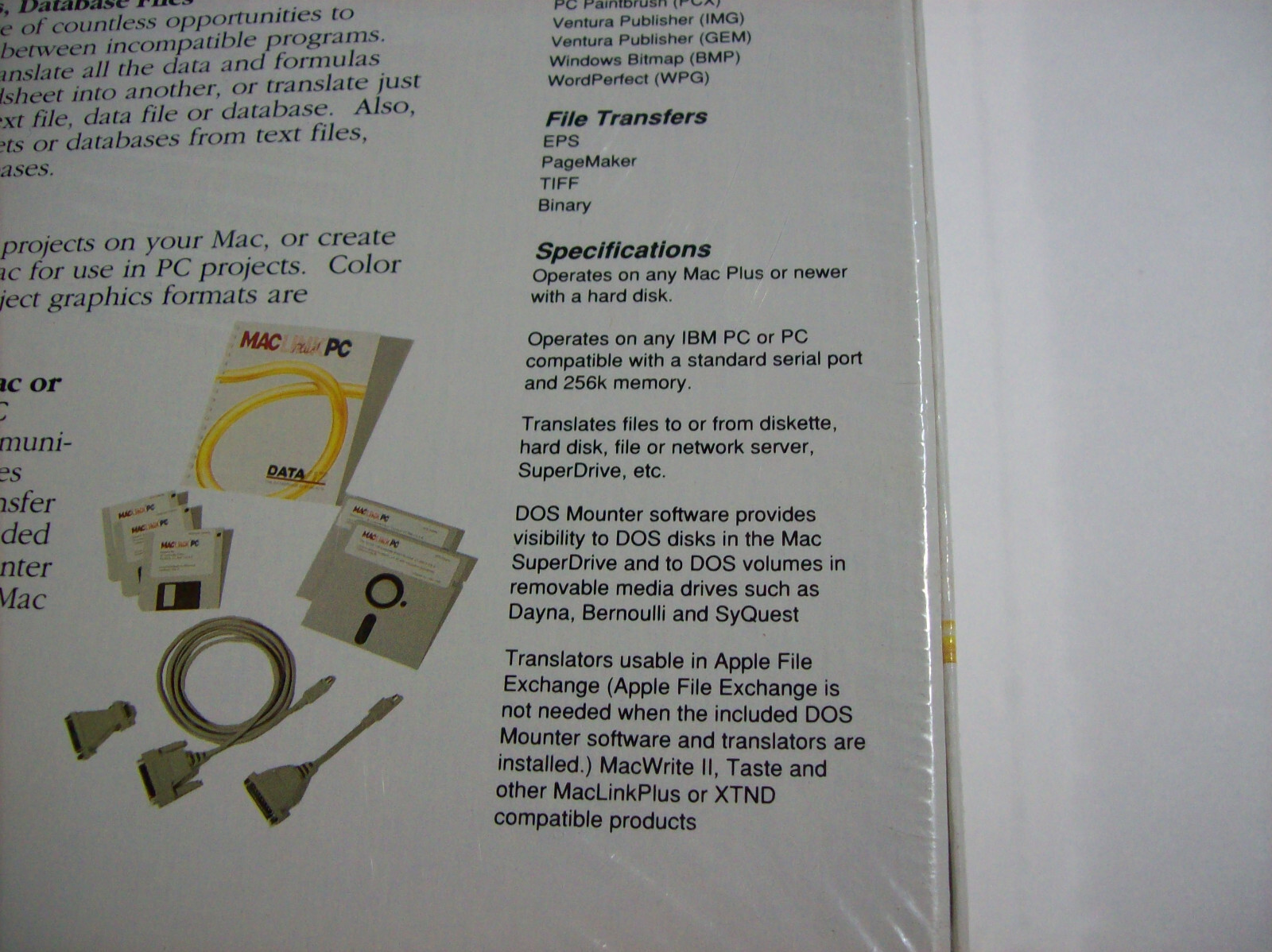 Mac Link Plus PC Version 6: Mac and PC File Exchange Software, NEW OLD STOCK