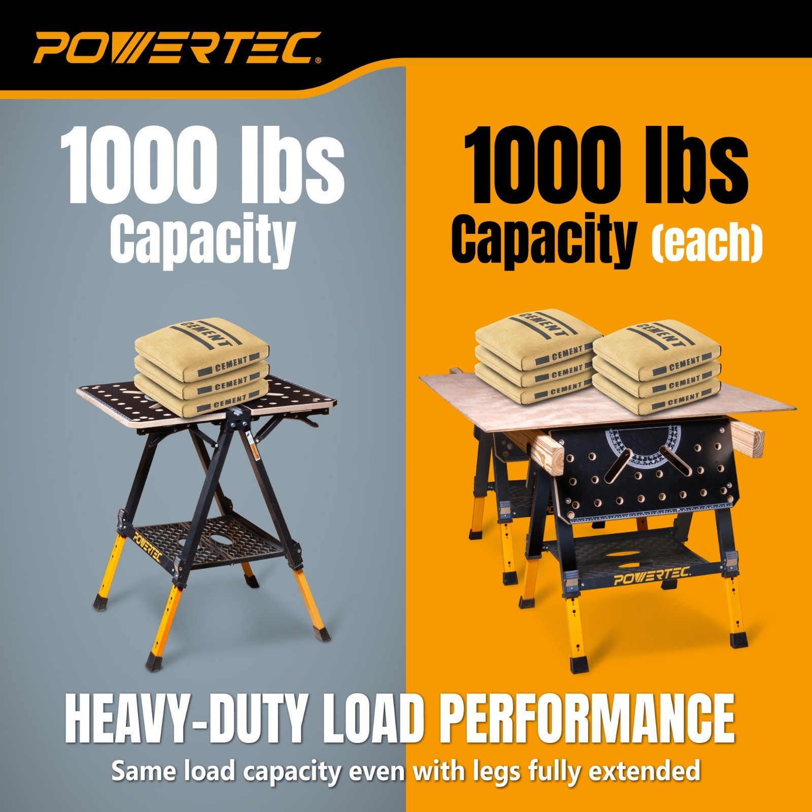 POWERTEC 2-in-1 Folding Work Table & Sawhorse 1000lb Capacity Portable Workbench