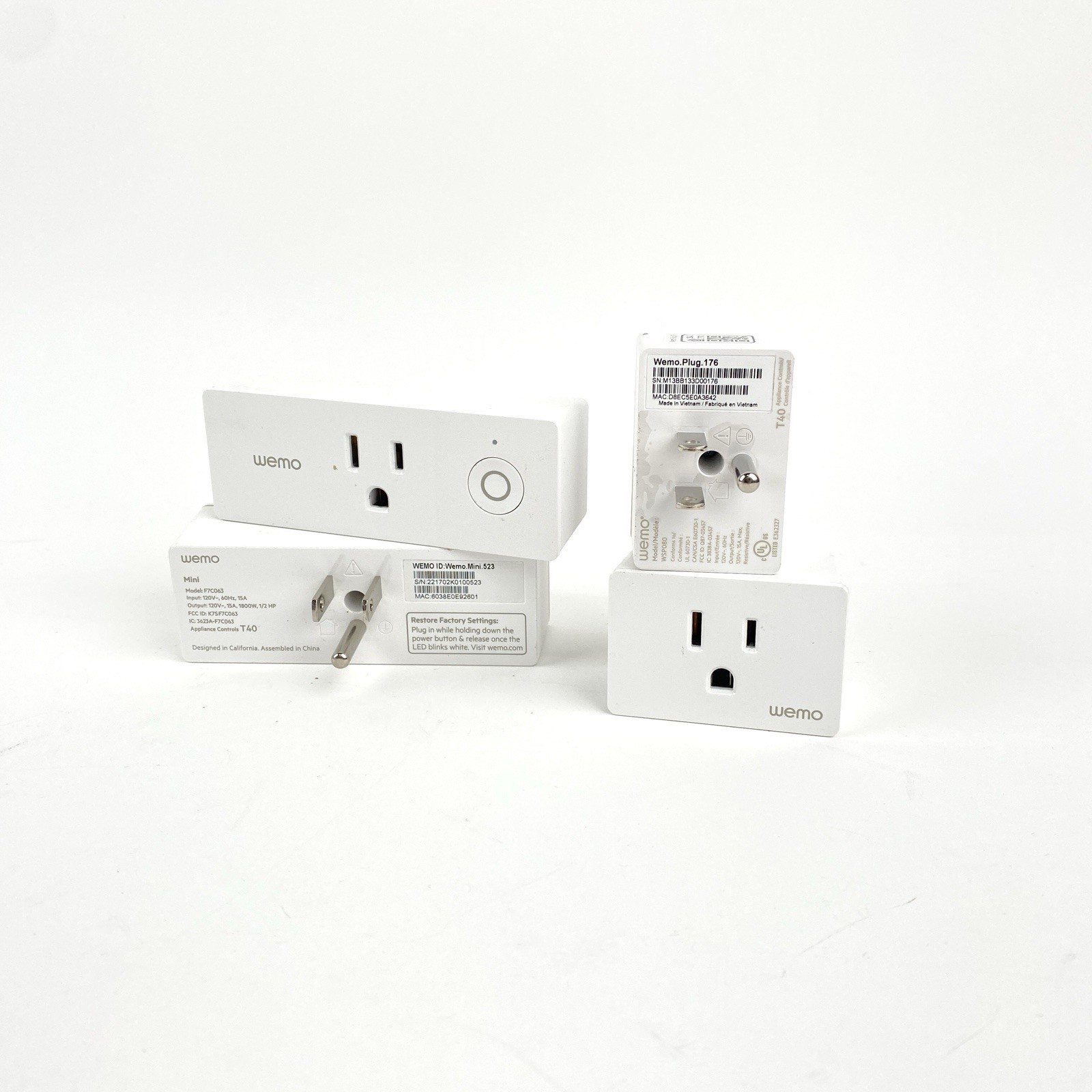 Lot of 4 Wemo Smart Plugs- Mini F7C063 (2) and WSP080 (2) Tested/Working