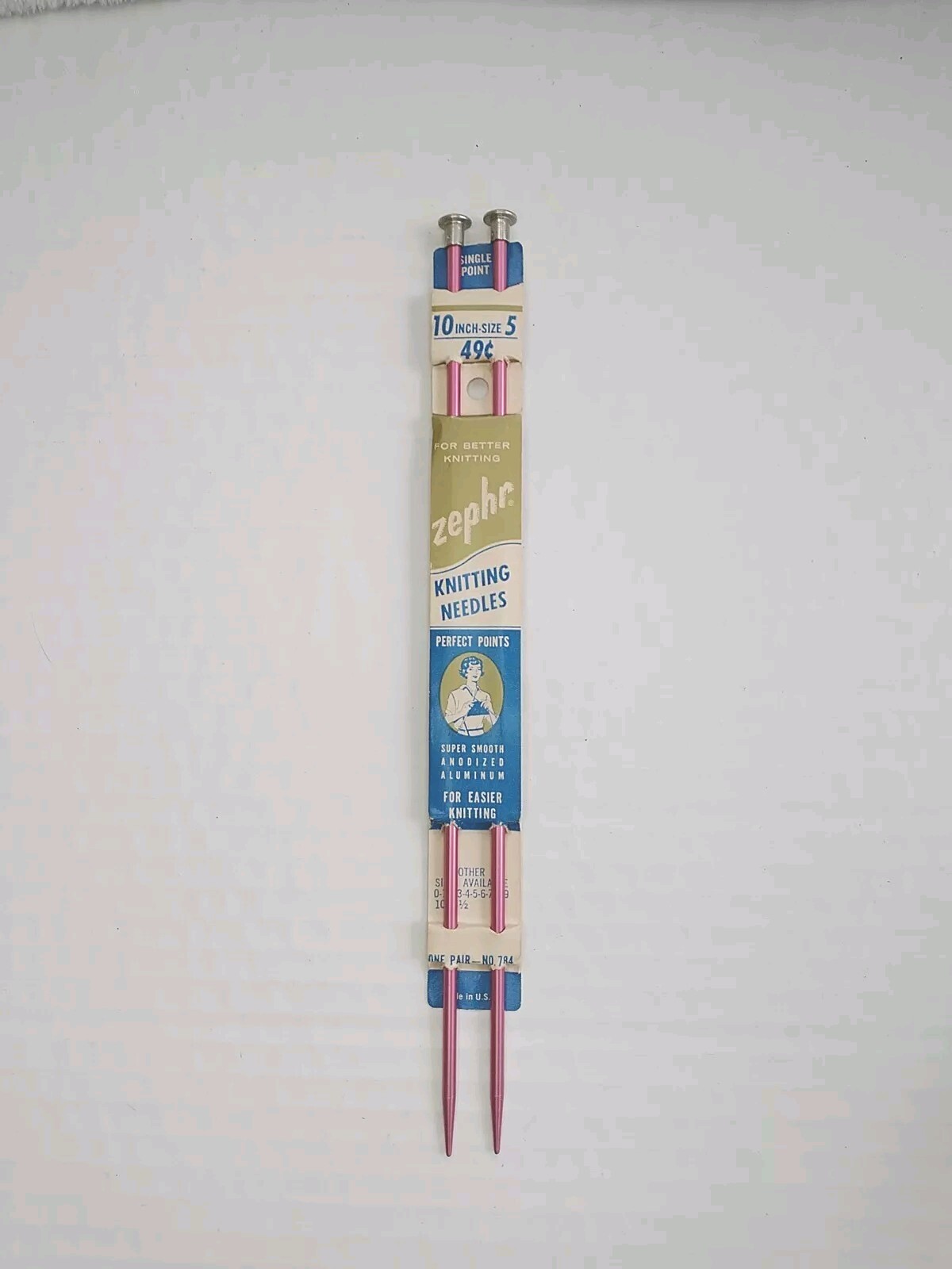 Vintage MCM Mid-Century Zephr Pink Aluminum Knitting Needles 10" inch USA Size 5