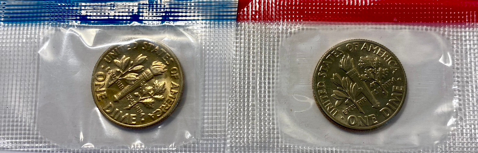 1977 P & D Roosevelt Dimes in Original U.S. Mint Set Cellophane