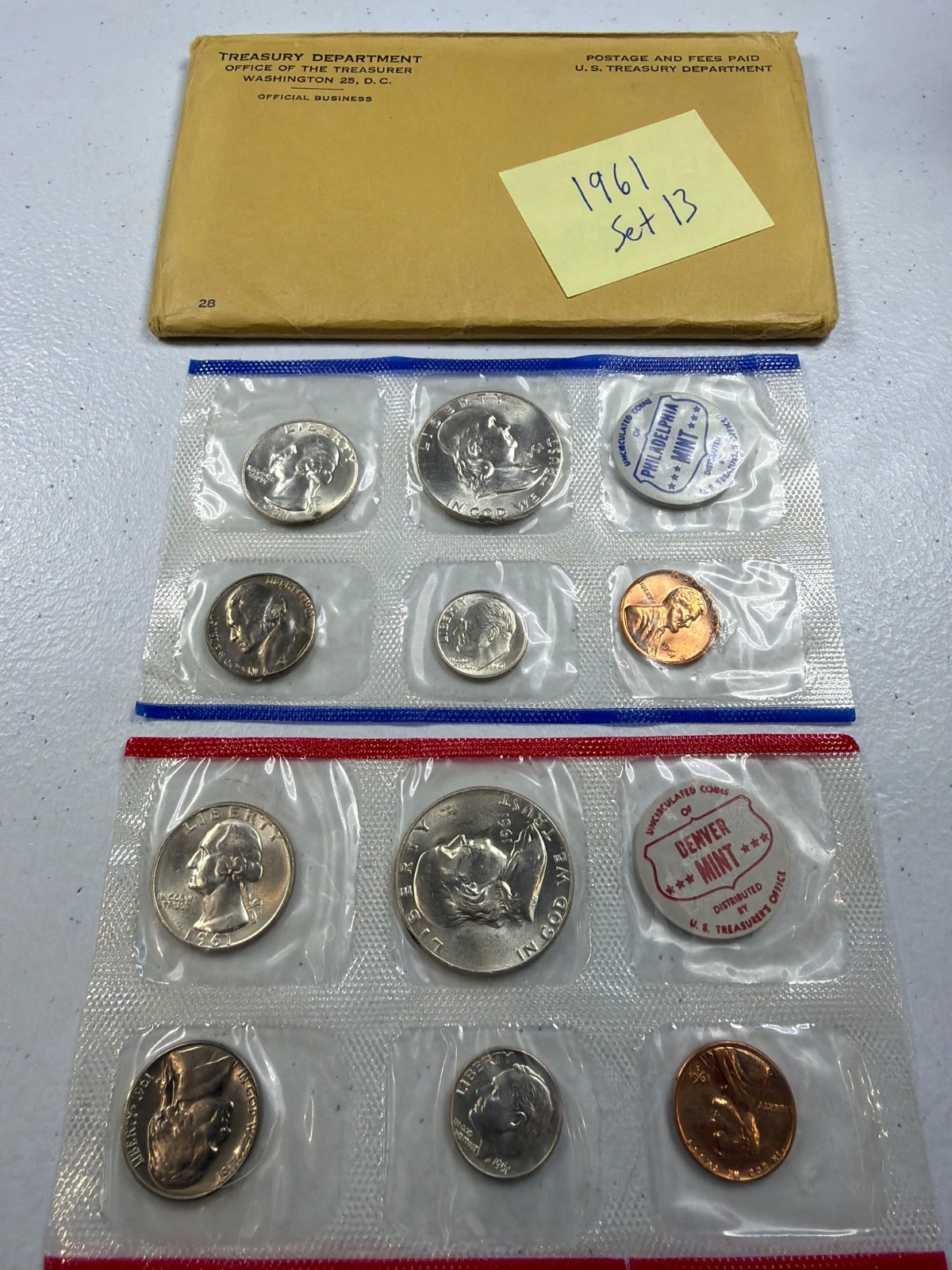 (1) 1961  US MINT SILVER P & D Set,  in all OGP,  w/ 90%  SILVER COINS,   SET 13