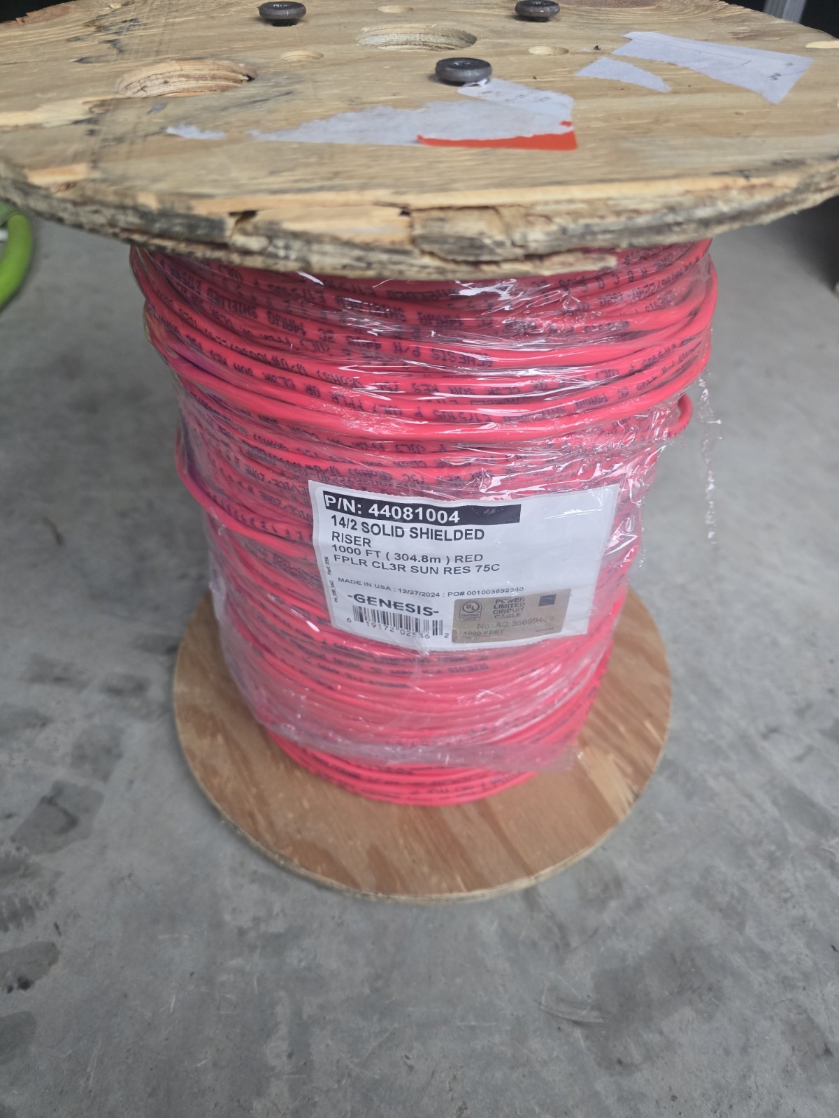 50ft 14/2 Solid Honeywell Genesis Overall Shielded Cable Red Wire
