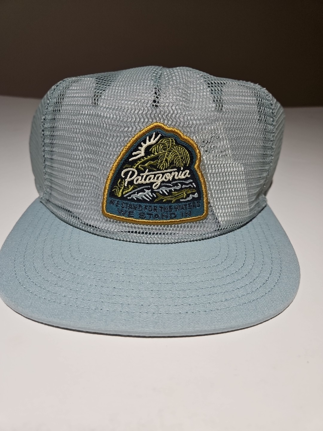 Patagonia Breezefare Trucker Cap. Bayou Badge: Thermal Blue.