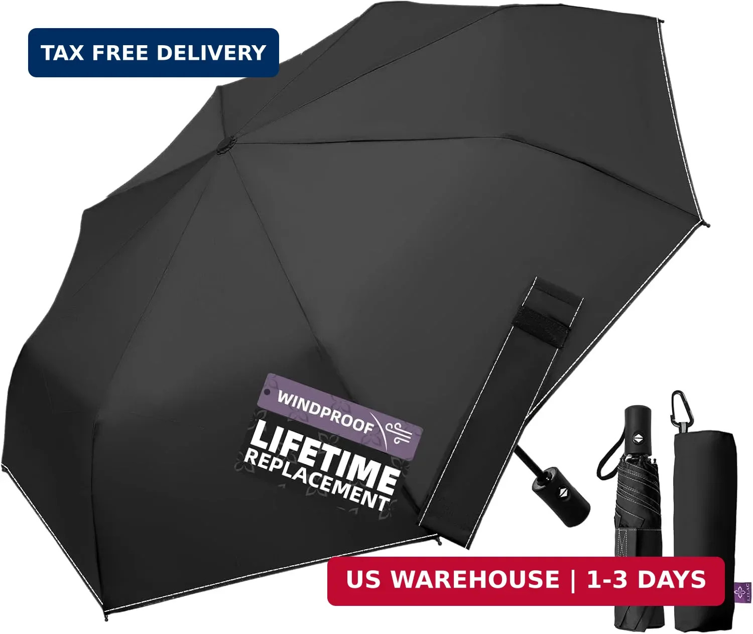 Compact Travel Windproof Umbrella, 43" Auto open/close Folding Quick Dry Umbrell