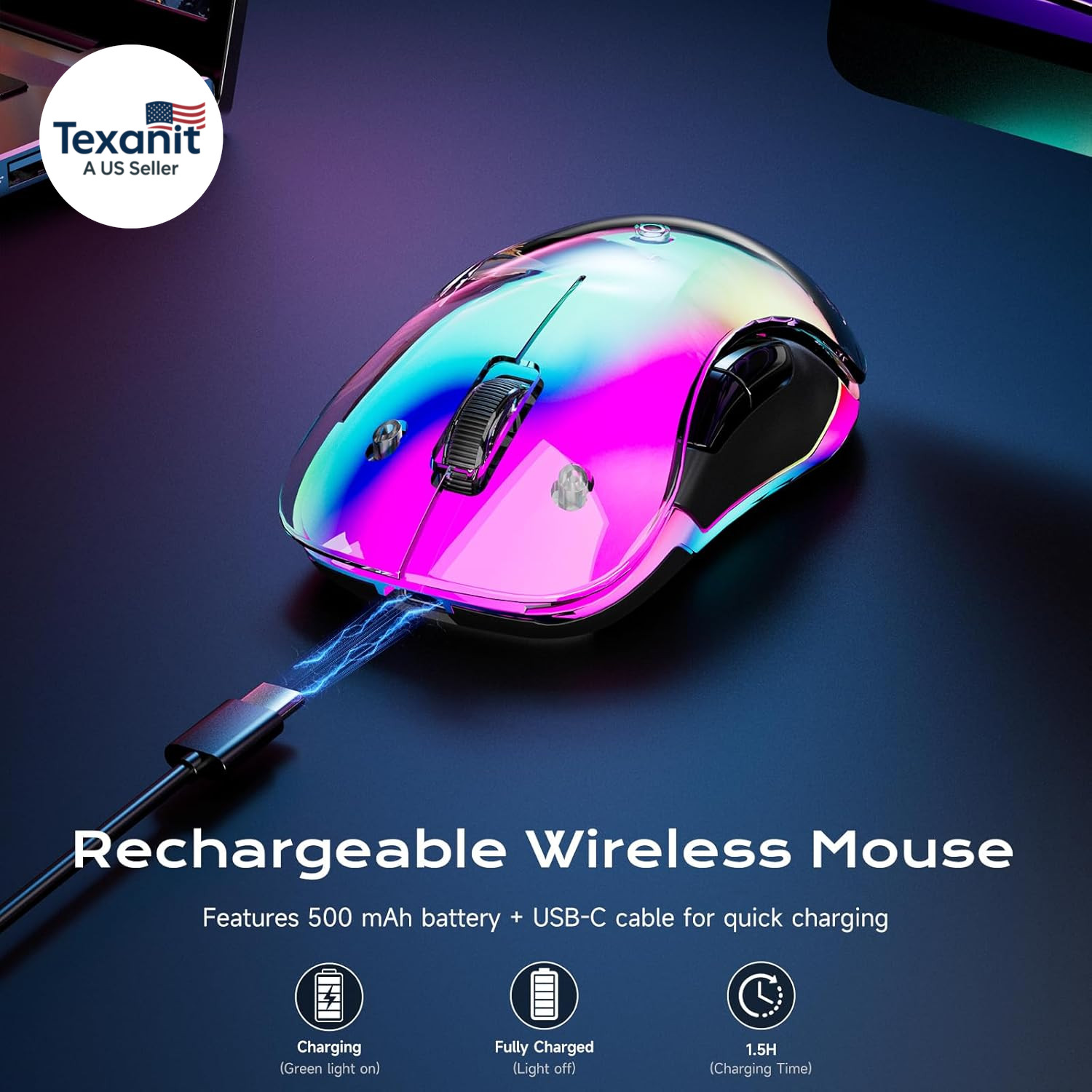 2.4G Aesthetic Wireless Mouse - Customizable Covers & LED Mood Lighting - Rechar