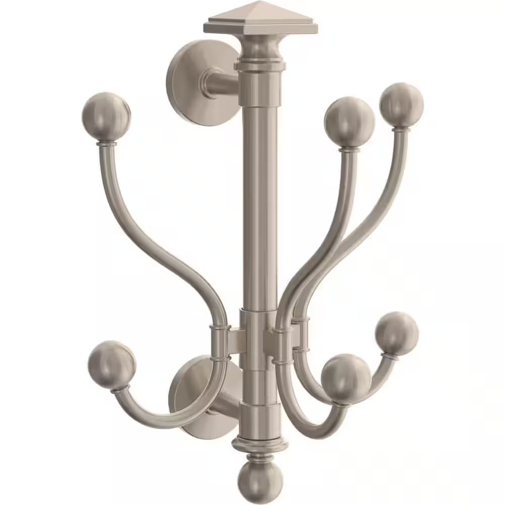 11 In. L Satin Nickel Classic Vertical Coat and Hook Rail