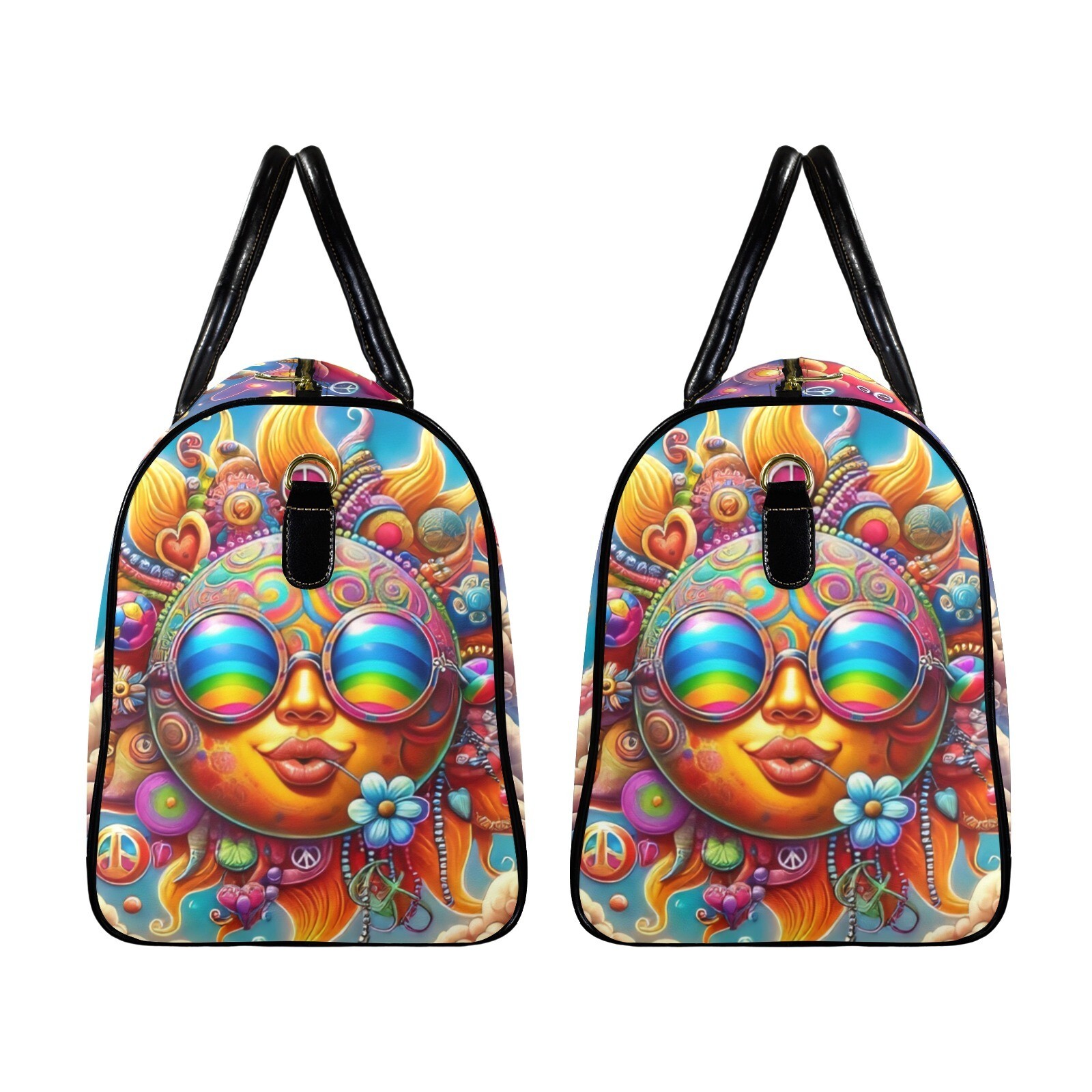 large leather travel bag. Peace flower power