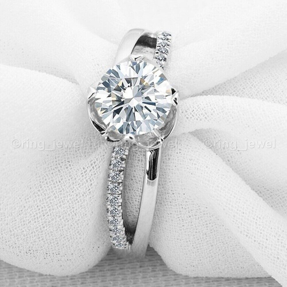 2.20Ct Round Cut White Moissanite Engagement Ring Solid 14K White Gold Size 8